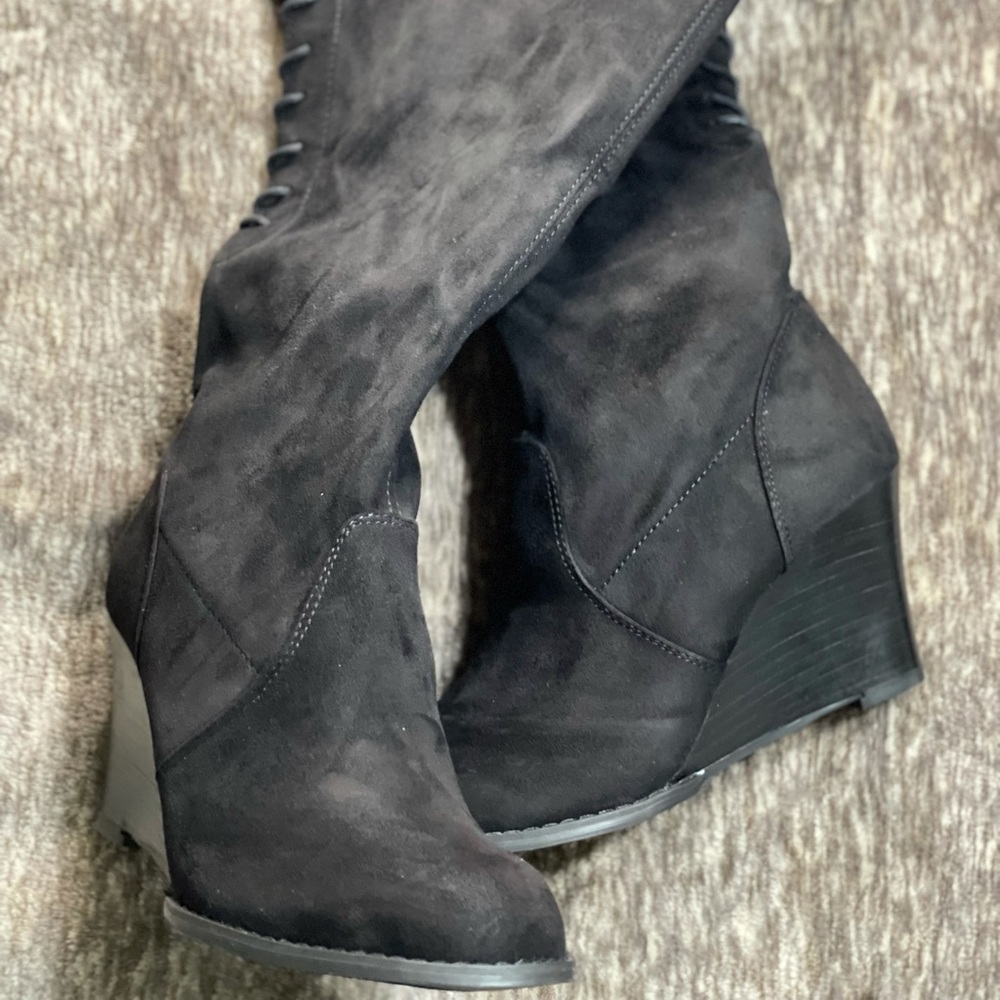 Black lace up wedge boots